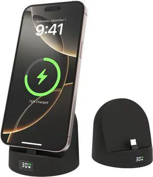 Phone Charging Stand for /iPhone15/16/Android Charging Dock with USB-C Charging Station with LED Power Display Charging Holder for Nightstand Black Silicone