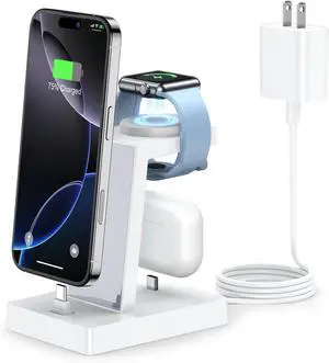 30W Fast Charging Station for  Devices - 3 in 1 USB C Charger Stand for iPhone 17 16 15 Pro Max Plus & AirPods 4 Wireless Charger Dock Compatible with  Watch Ultra/10/9/8/7/6/5/4/3/SE