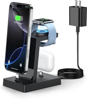 30W Fast 3 in 1 Charging Station for  Devices - USB C Charger Stand for iPhone 17 16 15 Pro Max Plus & AirPods 4 Wireless Charger Dock Compatible with  Watch Ultra/10/9/8/7/6/5/4/3/SE