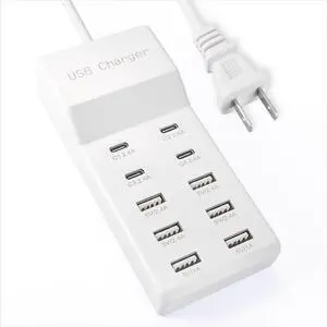 USB Charging Station 10 Ports Family-Sized USB C Charger Block USB Power Strip for Smart Phone Tablet Laptop Computer (1 Pcs)