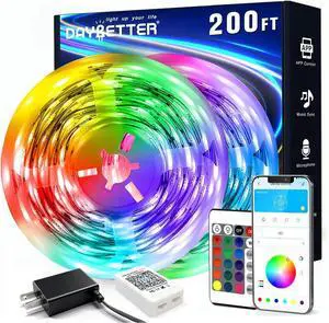 LED Strip Lights 200 ft (2 Rolls of 100 ft) Smart App Control Lighting Bedroom Rome Decor with Remote RGB Music Sync Color Changing LED Lights for Party