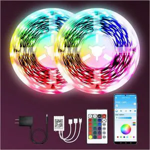 Led Lights for Bedroom 130ft(2 Rolls of 65.6ft) Led Lighting with Remote&App Control Color Changing Led Lights for Room RGB Led Strip Lights Music Sync Home Decor 24V Power Supply