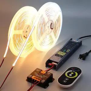 24V CCT COB LED Strip Lights Kit 65.6ft (2 Rolls of 32.8ft) 2700K-6500K Dimmable White Cuttable LED Tape Light CRI 93 with Remote Controller and Power Supply for Bedroom Indoor Decoration