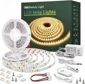 Led Strip Lights 65.6ft Warm White Dimmable Led Light Strip Flexible Rope Lights Kits with 24v Etl Power Supply Adhesive Clips Dimmer Switch and Connectors for Indoor Decor