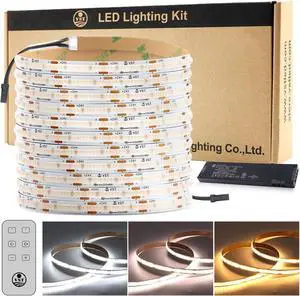 16.4ft COB LED Strip Lights CCT 2700K-6500K UL-Listed 24V Dimmable LED Light CRI 93 2400LEDs Super Bright LED Tape Lighting with 60W LED Driver ETL-Listed and Remote Controller