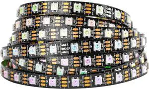 WS2812B IC RGB 5050SMD Pure Gold Individual Addressable LED Strip 16.4FT 300LED 60Pixel/m Flexible Full Color IP30 DC5V for DIY Chasing Color Project(No Adapter or Controller)
