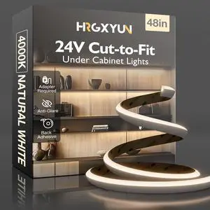 Under Cabinet Lighting LED Strip - 24V Flexible Under Shelf Light with Adhesive Backing 4000K Neutral White 810LM/M LED Strip for Closet Pantry 48in/4ft (Cut-to-Size) Hardwired No Power Supply