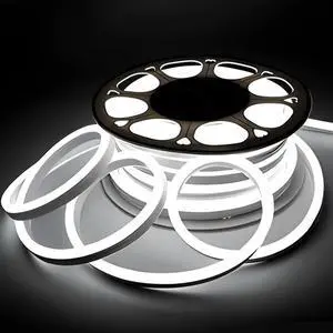 LED Neon Rope Lights White 50FT 15M Flexible AC 110V 120V LED Strip Lights Outdoor Waterproof Plug-Play Neon Strip Lighting Dot Free Connectable Home Commercial Decor Neon Sign ETL FCC