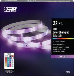 32ft Color Changing LED Ultrathin Strip Light Flexible Cuttable 16 Preset Colors Adjustable Brightness & Effects Remote Control Included No Wi-Fi Needed TAPE384/RGB