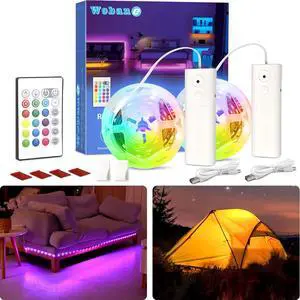 2PCS Rechargeable LED Strip Lights Dimmable RGB Rope Lighting with Remote Battery Operated Color Changing Light for Party Shelf Sofa Desk Game Holiday Indoor Decoration 2000mAH