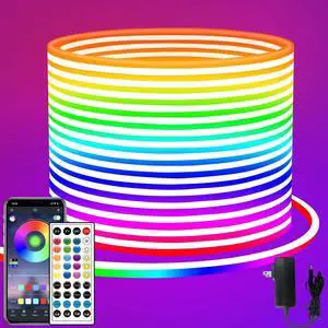 LED neon Lights Strip 66ft DC 24V RGB LED neon Light Strip APP Remote Controls Control Waterproof Flexible Neon LED Rope Lights for Bedroom Playroom Outdoors Décor