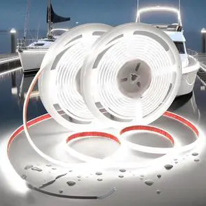COB LED Strip Lights Daylight White 6000K 12V 32.8ft IP67 Waterproof High CRI 95Ra+ Super Bright Flexible Boat Lights for Fishing Night Outdoor Bathroom Swimming Pool(Power Supply Not Included)