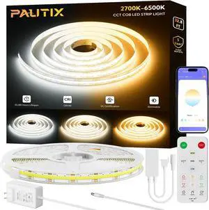 COB LED Strip Light White CCT Tunable 32.8ft/10m UL-Listed 6400LEDs Dimmable 2700K-6500K CRI90+ 24V LED Tape Light Kit with APP Control/Music Mode for Under Cabinet Bedroom Kitchen DIY Lighting