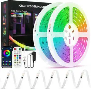Led Lights for Bedroom IC+RGB 65.6FT Strip Lights 24Key Remote with App Control Music Sync Color Changing for Room Decor Party