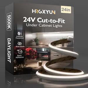 Under Cabinet Lighting LED Strip - 24V Flexible Under Shelf Light with Adhesive Backing 5000K Cool White 810LM/M LED Strip for Closet Pantry 24in/2ft (Cut-to-Size) Hardwired No Power Supply