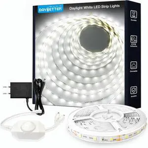 White LED Strip Light 20 ft Dimmable Bright Rope Lighting 6500K 24V Strips 360 LEDs 2835 Tape Lights for Bedroom Kitchen Mirror Home Decoration(1 Roll)