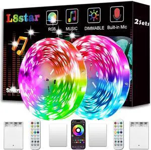 Battery Powered Led Strip Lights 2x16.4Ft (32.8Ft) Two Sets of Strip Light with 4 AA Battery Box/USB RGB LED Lights Remote and APP Control