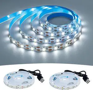 USB LED Strip Light Cool White 6000K 5V USB Powered 13.12ft/4M 240LEDs Flexible SMD2835 High Brightness No-Waterproof IP20 LED Tape Lights(2pcs x 6.6ft)