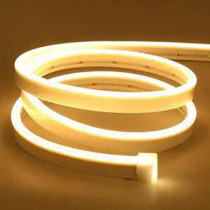 LED Neon Rope Lights 16.4ft/5m Warm White Light Strip 0.39in/Cut 12V Flexible Waterproof Silicone Neon Sign for Kitchen Bedroom Indoor Outdoor DecorationPower Adapter not Included