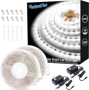2 Sets of 10ft Light Strips Dimmable 24V LED Strip Lights White LED Strip Lights Super Bright LED Light Strip Flexible LED Lights for Bedroom Cabinet Mirror Christmas Decor