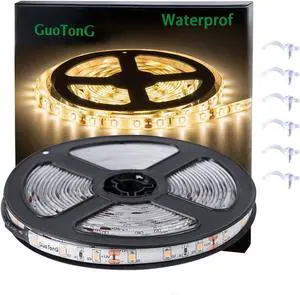 Warm White LED Strip Lights Waterproof cuttable 300 SMD 2835 LED Tape 6000K 16.4ft/5m 12V Flexible Ribbon Kitchen Cabinet Lighting Hotel Club BarNo Power Supply
