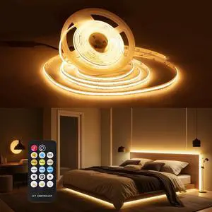 COB LED Strip Lights 16.4Ft Dimmable White(2700K-6500K) LED Lights for Bedroom with RF Remote 24V Ultra Bright 2800 LEDs High Density Under Cabinet Lighting for DIY TV LED Backlight Mirror Kitchen