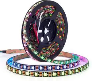 WS2812B RGB ECO LED Strip Chasing Effects 5050SMD Individually Addressable 16.4FT 60Pixels/m 300Pixels Flexible Dream Color IP65 for Bedroom DIY Projects DC5V(No Adapter or Controller)