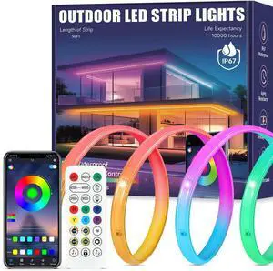 Outdoor LED Strip Lights Waterproof 50FT RGB IP67 Led Lights with App and Remote Control Color Changing Led Rope Lights for Garden Pool Patio Balcony Decor