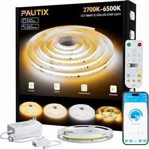 COB LED Strip Lights Addressable 2700K-6500K Chasing White Light CCT Smart IC Tunable Tape Lights 16.4ft Super Bright Dimmable Alexa Voice Control for Under Cabinet Bedroom Kitchen DIY Lighting