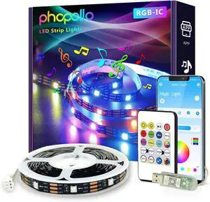 RGB Smart LED Strip Lights 16.4ft LED Lights for Bedroom Bluetooth APP Control DIY Multiple Colors on One Line Color Changing LED Strip Lighting Music Sync USB Powered