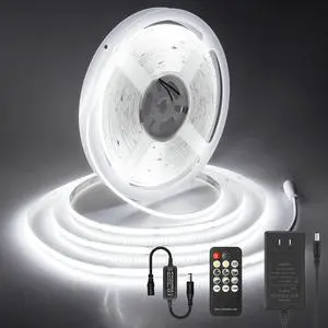 32.8ft COB Led Light Strip Daylight White 6500K Super Bright 24V LED Mirror Lights with Remote Dimmable 3200LEDs CRI90+ Uniform Glow Ceiling LED Tape Light for Indoor Home Office Lighting