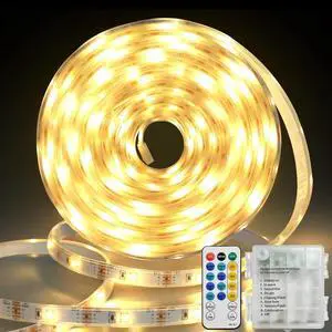 150 LED Strip Lights Battery Operated 16.4Ft Waterproof Strip Lights with Remote Timer Cuttable Light Strip for Indoor Outdoor Bedroom Cabinet Boat Decor (Warm White)