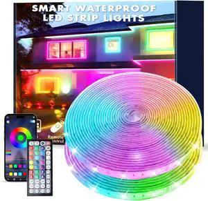100FT Outdoor RGB LED Strip Lights IP68 Music Sync Led Lights with App Control and Remote Color Changing Waterproof Led Rope Lights for Outdoor Balcony Roof Garden Stairs