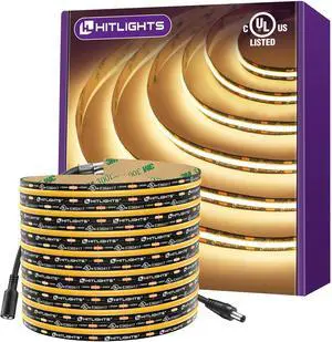 COB LED Strip Lights Warm White 3000K 16.4ft Premium 12V Tape Light High Density 2400 LEDs 305+ LM/FT CRI 90+ IP30 Lighting for Kitchen Cabinets UL Listed (Power Source Not Included)