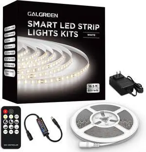 White LED Strip Lights 16.4ft Dimmable Smart LED Light Strip 6500K Bright Daylight White Strong Adhesive 600 LEDs Flexible Tape Lights for Vantiy Mirror Kitchen Cabinet Bedroom