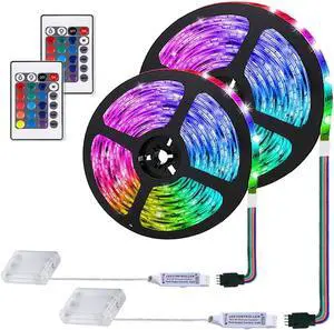 LED Strip Lights Battery Powered 24 Keys Remote Control Light Strip for Parties DIY Indoor Decoration 6.56ft/2m 2 Pack