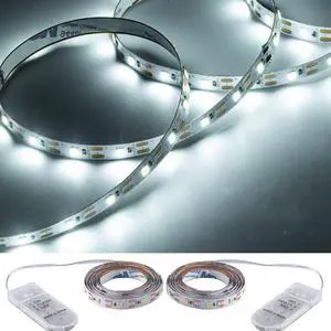 Short Led Strip Lights Battery Powered with Flashing 3.28ft/1PCS Flexible LED Fairy Lights Battery Operated Bright for Shadow Box DIY Gift Car Bar Party Christmas 2 Pack (Daylight White)
