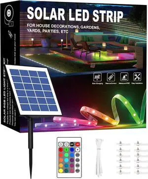 50ft RGB Outdoor Led Strip Lights Waterproof Solar Led Strip Lights Outdoor with Self-Adhesive Auto On/Off 16 Colors and 4 Modes with Remote Timer Great for Patio Pathway Decor