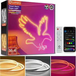 Smart RGBAICW Neon Rope Lights Indoor 16.4ft Led Strip Light Works with Alexa/Google Assistant Warm White to Cool White Rope Light for Bedroom Wall Decor Halloween Christmas 180LEDs/m