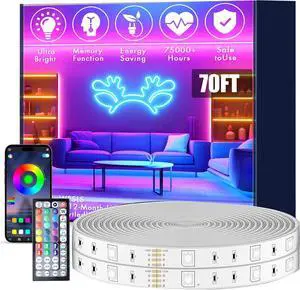 70FT Outdoor LED Strip Lights IP68 RGB LED Lights with Remote and APP Control Outdoor Strip Lights for Pool Balcony Roof Garden Stairs (1 Roll)