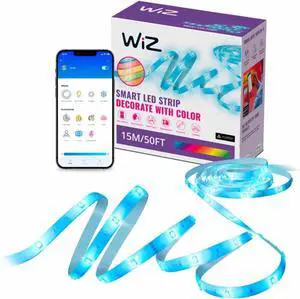 WiZ LED Smart Light Strip - Sunset to Sunrise Automation + Preset Light Modes + Control with Voice or App Full Color RGB Works with Alexa Google Home and HomeKit - 50 ft Cut to Fit
