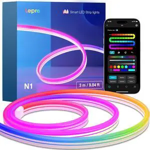 N1 AI Smart RGB Rope Lights for Christmas Decorations LLM AI Generated Lighting LightBeats Music Sync Color Segment DIY Voice Control Via App 9.84ft Wi-Fi & Bluetooth LED Strip Lights