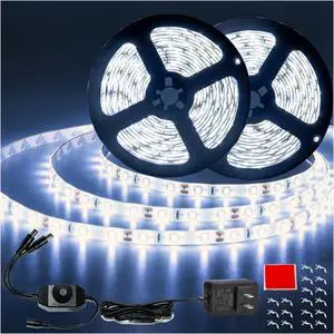 50ft White Led Strip Lights 12V Outdoor Strip Lights Waterproof Flexible Led Light Strip Indoor Plug in Cuttable SMD2835 Dimmable Led Strip Light for Bedroom Cabinet Kitchen TV Hallway