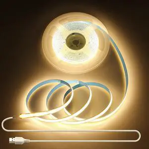 5V USB COB LED Strip Light 10FT/3M 960LEDs Warm White 3000K Flexible Tape Lights with Self-Adhesive Cuttable LED Light Strip for TV Backlight Closet Display Under Cabinet Home DIY Lighting