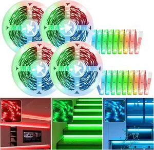 131.2ft LED Strip Lights(4 Rolls of 32.8ft) 480LEDs 5050 RGB Color Changing LED Light Strips with 4-Pin Connector Self-adhesive Flexible LED Rope Lights DIY Cuttable LED Lights for Lighting Decoration