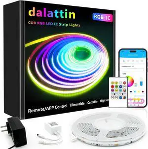 Smart RGB COB LED IC Strip Lights 576 LEDs/m Addressable High Density Flexible with Remote & App Control 16.4ft LED Lights for Living Room Bedroom Kitchen Lighting