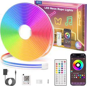 Neon Rope Lights 20Ft RGB LED Strip Lights - App & Remote Control Music Sync IP67 Waterproof Flexible Cuttable Neon Lights for Bedroom Gaming Party Outdoor Decor Multiple Modes