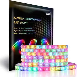 WS2812B Addressable LED Strip Light 16.4ft 300 LEDs Programmable Dream Color Digital LED Flexible Strip Pixel Light Waterproof IP65 5V DC for Home Bedroom Bar Decor Lighting
