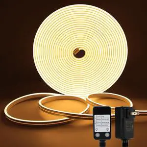 33Ft LED Neon Rope Lights 24V Dimmable LED Strip Lights DIY Flexible Silicone Waterproof Neon Strip Lights for Bedroom Gaming Bedroom Outdoor Decor (Warm White)