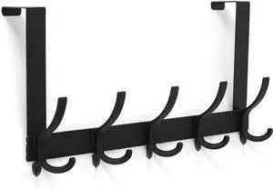 Over The Door Hooks for Hanging Over The Door Hanger Over The Door Towel Rack for Bathroom with 5 Triple Coat Hooks Bathroom Towel Holder Towels Hanger (Black 1 Pack)